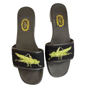 The Larkspur Collection Slip On Mule Shoes Needlepoint Grasshopper Med 8-8.5